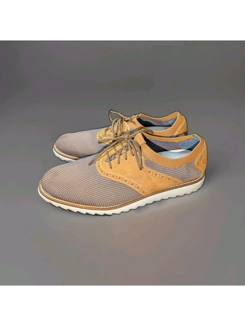 Johnston j Murphy Shoes Mens 11 Duncan Saddle Tan Knit Leather Work Casual